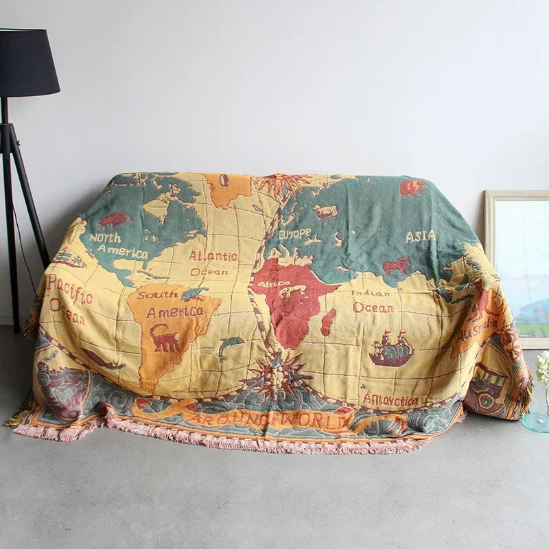 Jeté de chaise -"Carte du Monde" - Tissé en Coton et Polyester